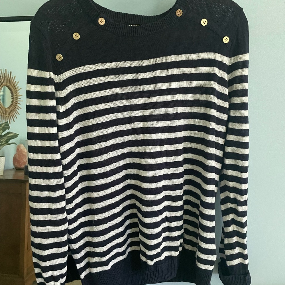 J. Crew Navy Blue and White Striped Lightweight Sweatsr
